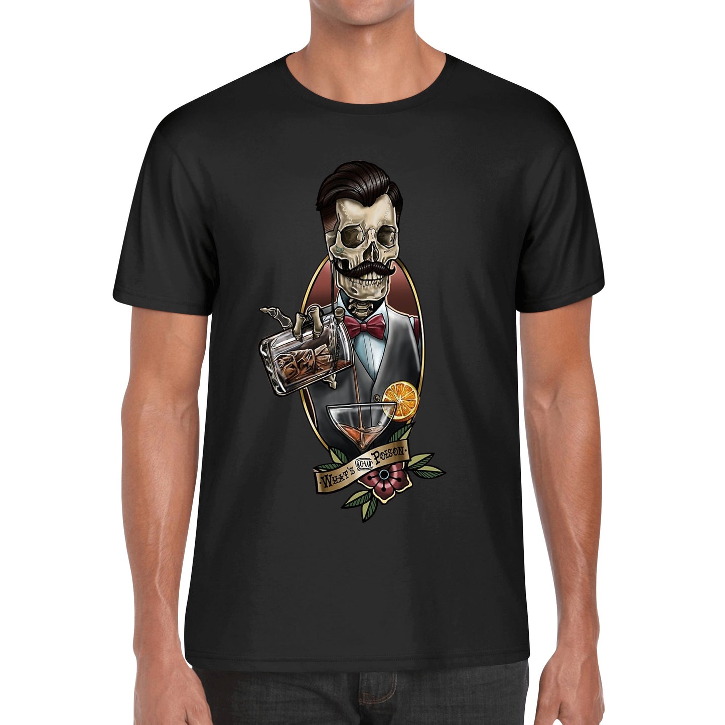 T-Shirt Bartender Skull Tattoo