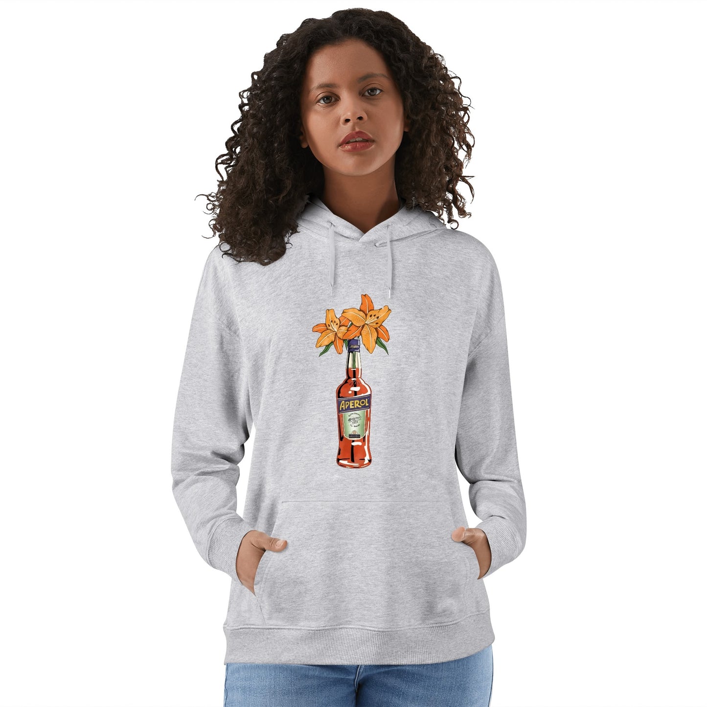 Cotton Hoodie Aperol lily flower