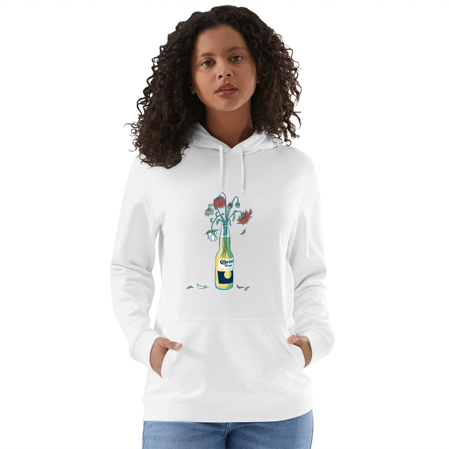 Cotton Hoodie Corona Bottle with Flowers