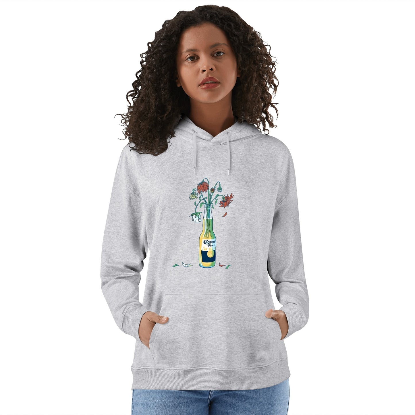 Cotton Hoodie Corona Bottle with Flowers