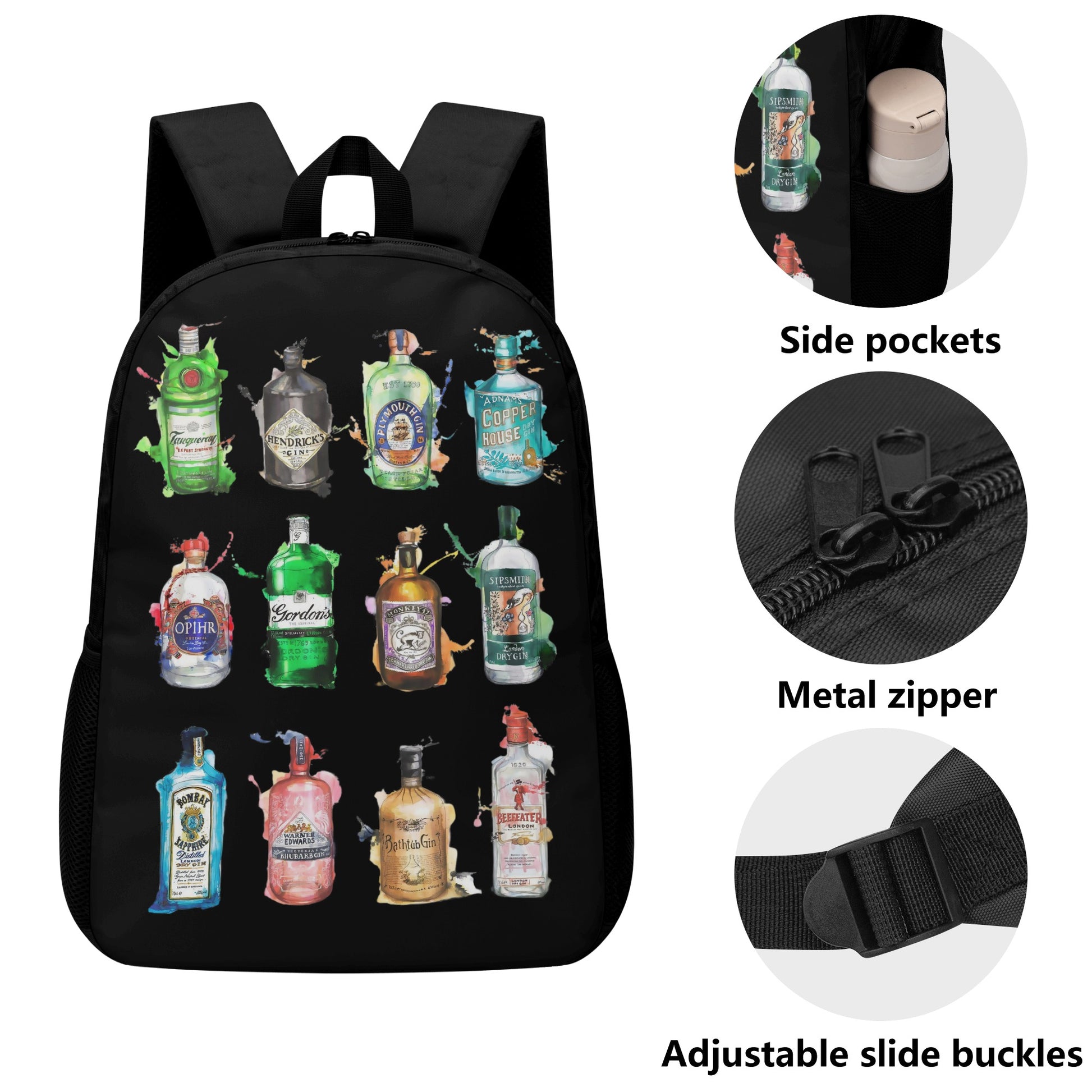 Backpack Laptop Watercolor Famous Gins DrinkandArt