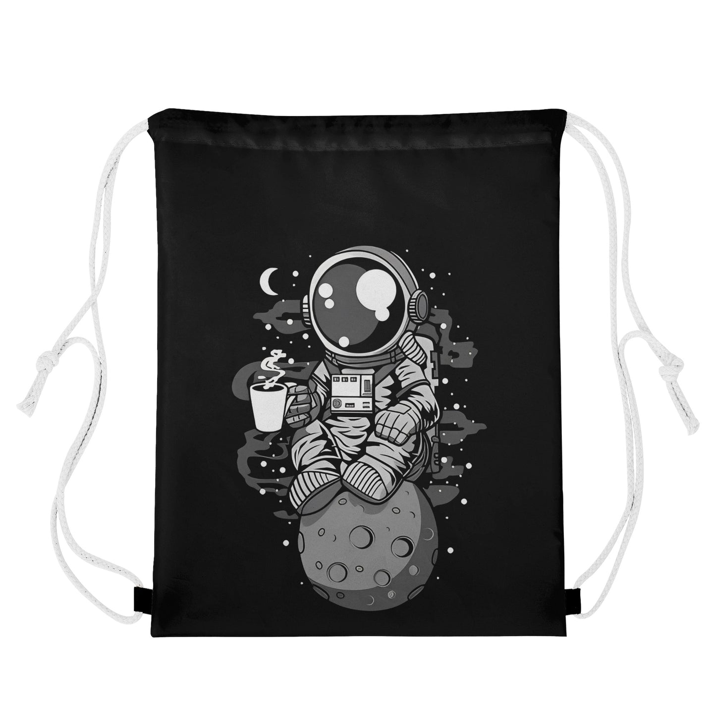 Bag Drawstring Astronaut on the Moon Drinking Coffee DrinkandArt