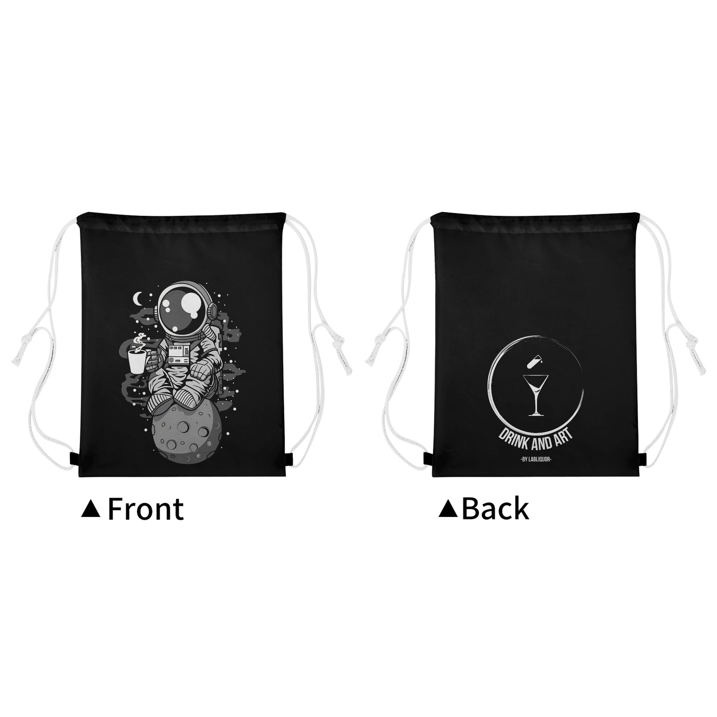 Bag Drawstring Astronaut on the Moon Drinking Coffee DrinkandArt