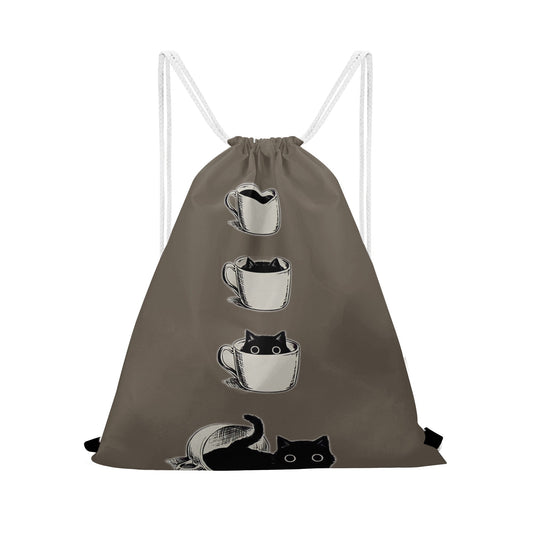 Bag Drawstring Cat Inside the Coffee Cup DrinkandArt