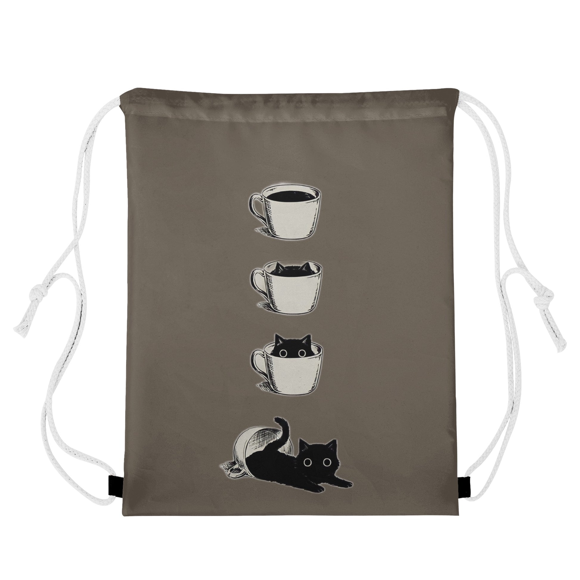 Bag Drawstring Cat Inside the Coffee Cup DrinkandArt