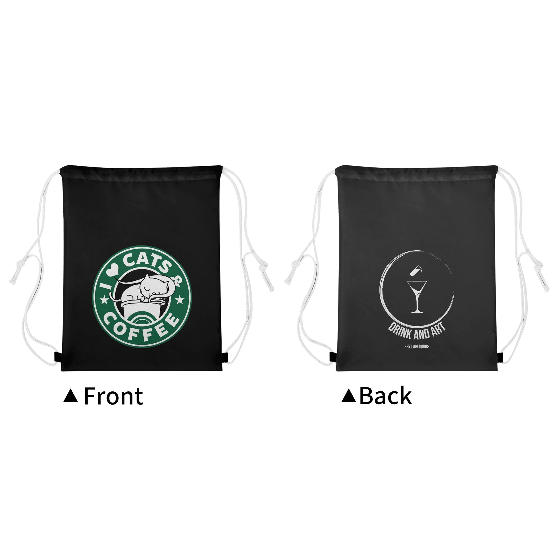 Bag Drawstring Cats and Coffee DrinkandArt