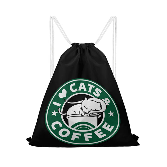 Bag Drawstring Cats and Coffee DrinkandArt