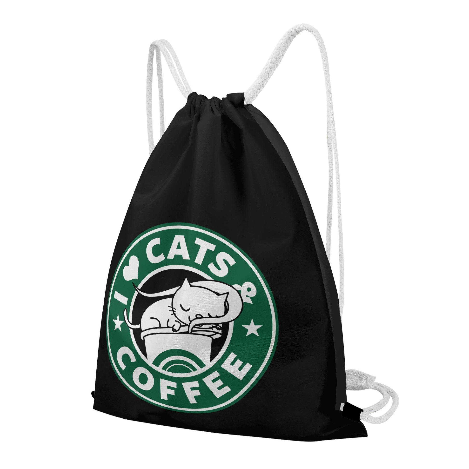 Bag Drawstring Cats and Coffee DrinkandArt