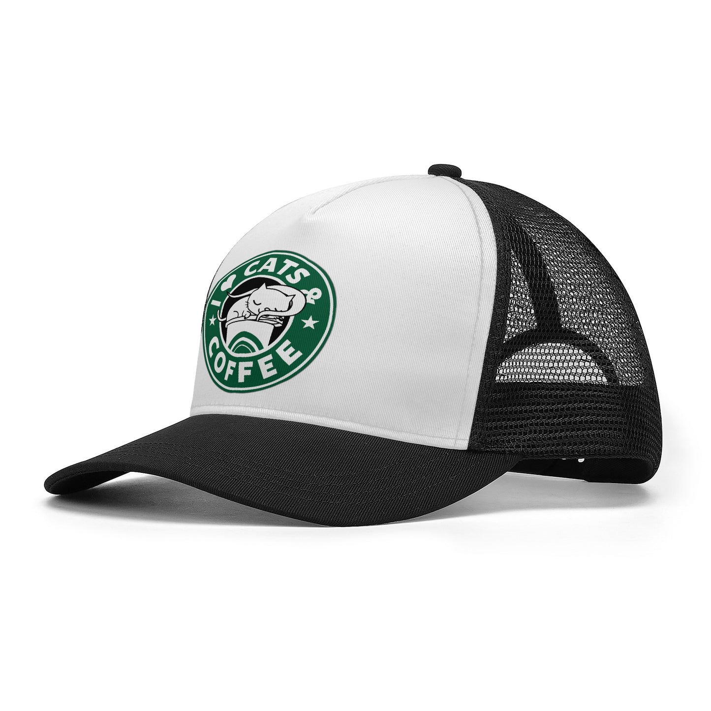 Caps Trucker i love cats & coffe logo satire DrinkandArt