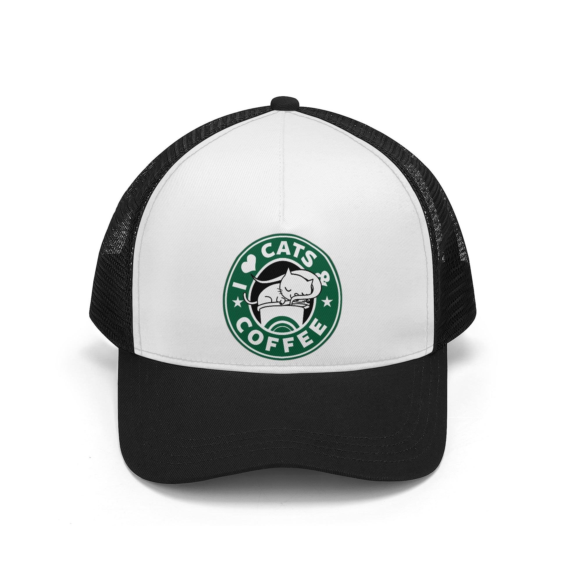 Caps Trucker i love cats & coffe logo satire DrinkandArt