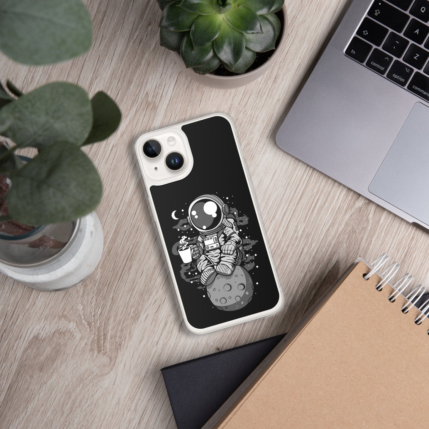 Case for iPhone astronaut on the moon drinking coffee DrinkandArt