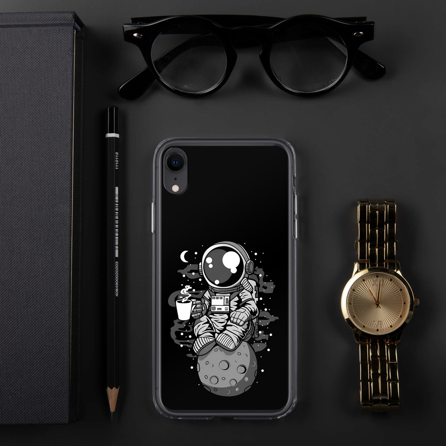 Case for iPhone astronaut on the moon drinking coffee DrinkandArt