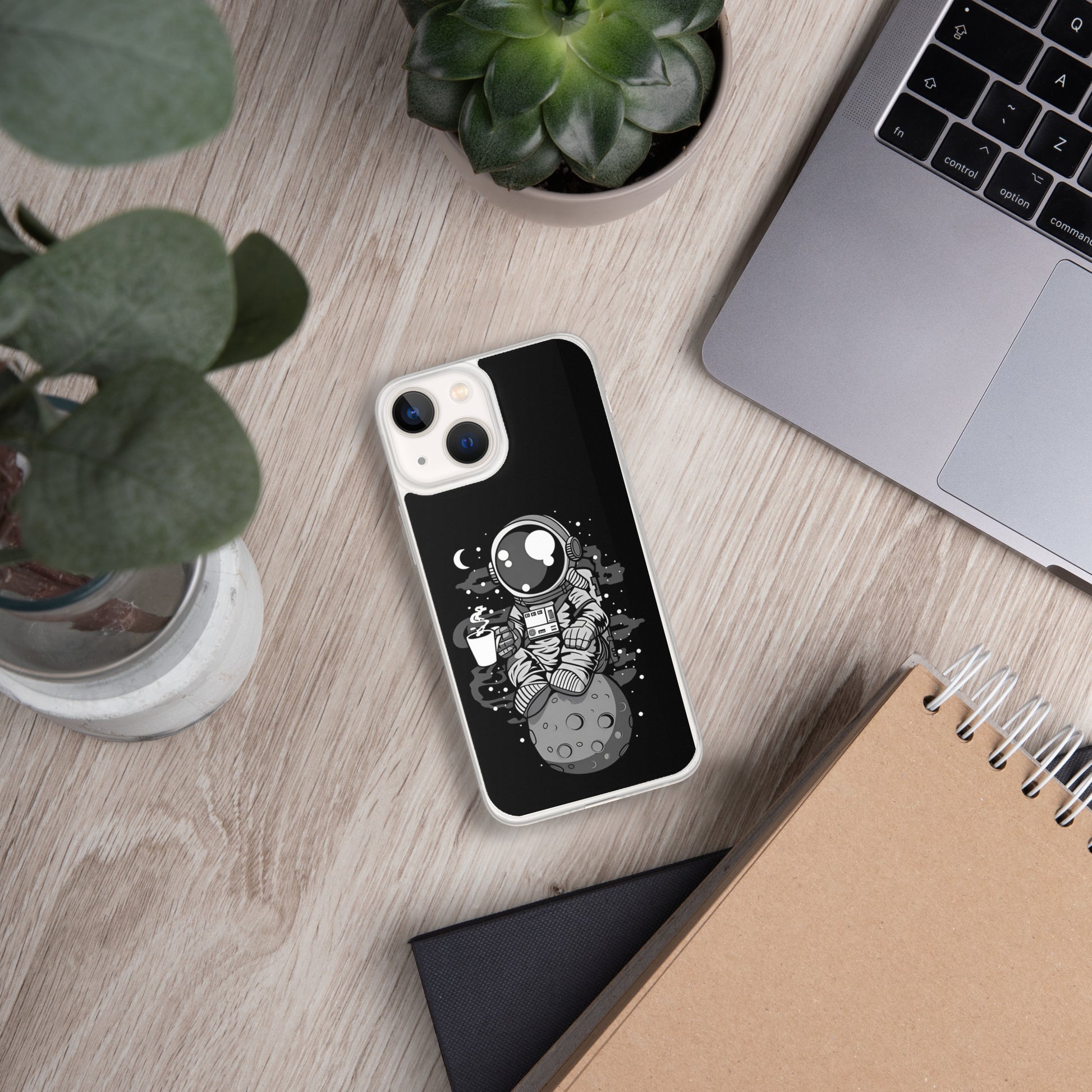 Case for iPhone astronaut on the moon drinking coffee DrinkandArt