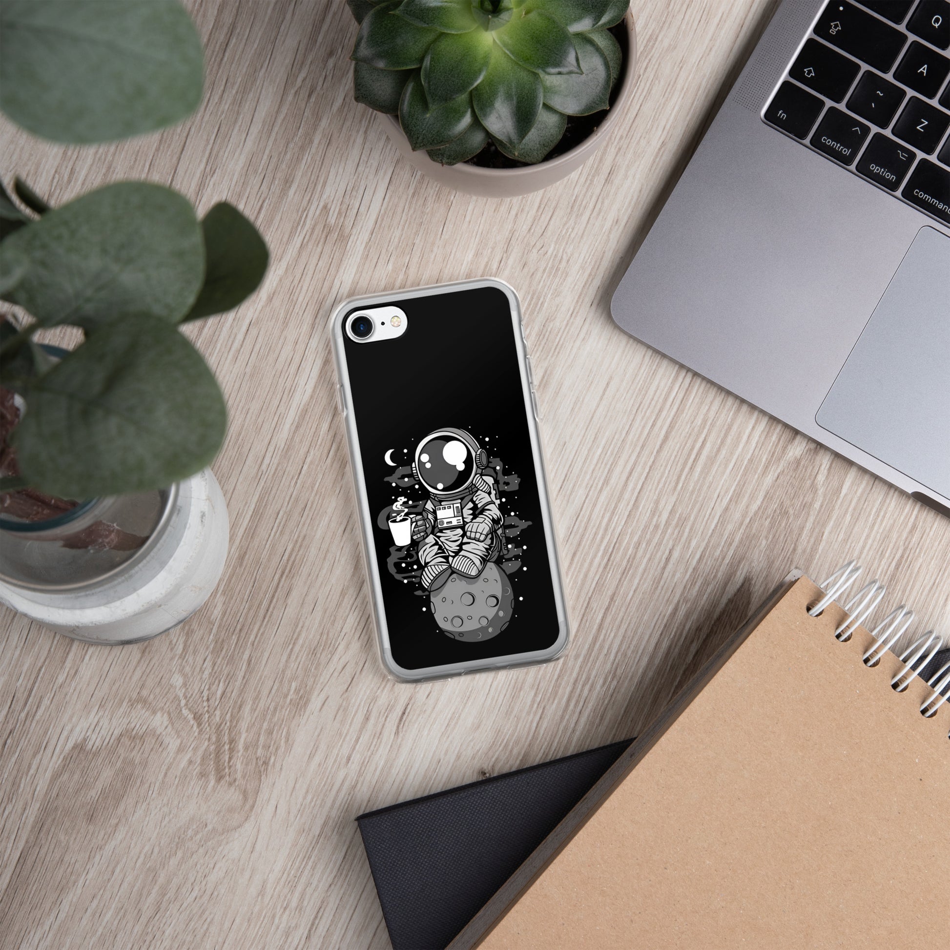 Case for iPhone astronaut on the moon drinking coffee DrinkandArt