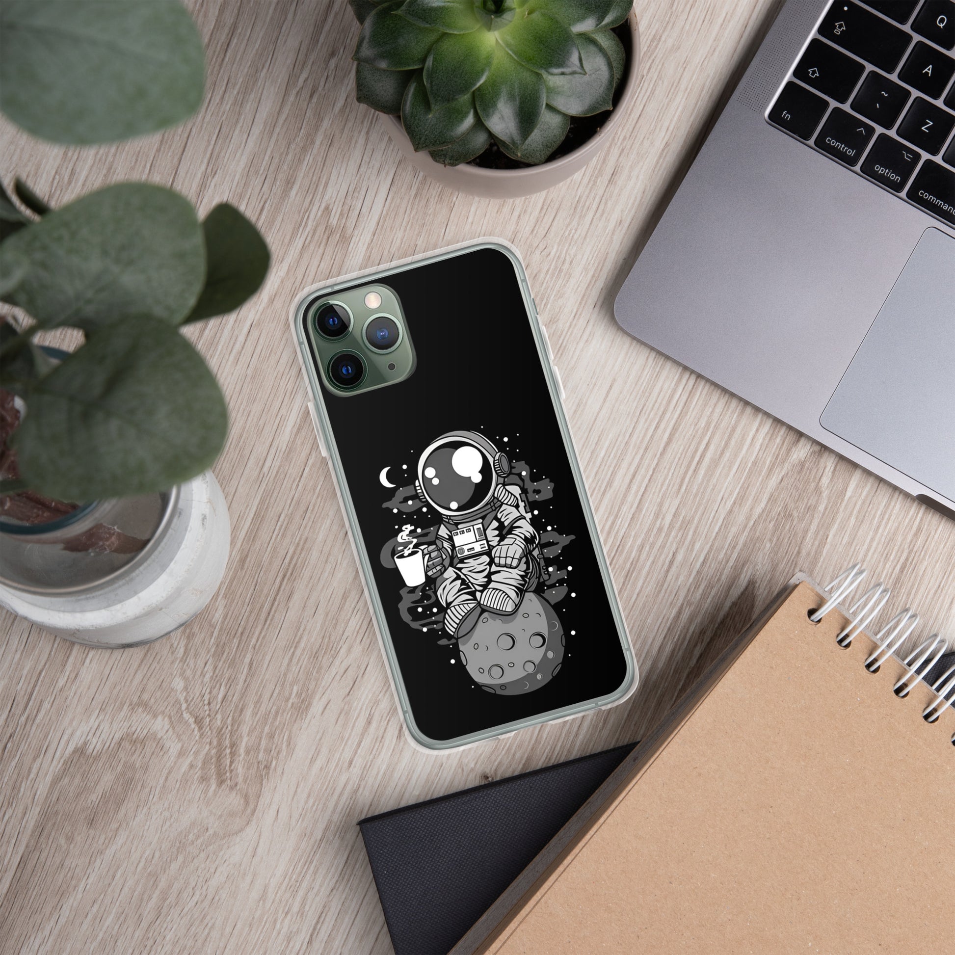 Case for iPhone astronaut on the moon drinking coffee DrinkandArt