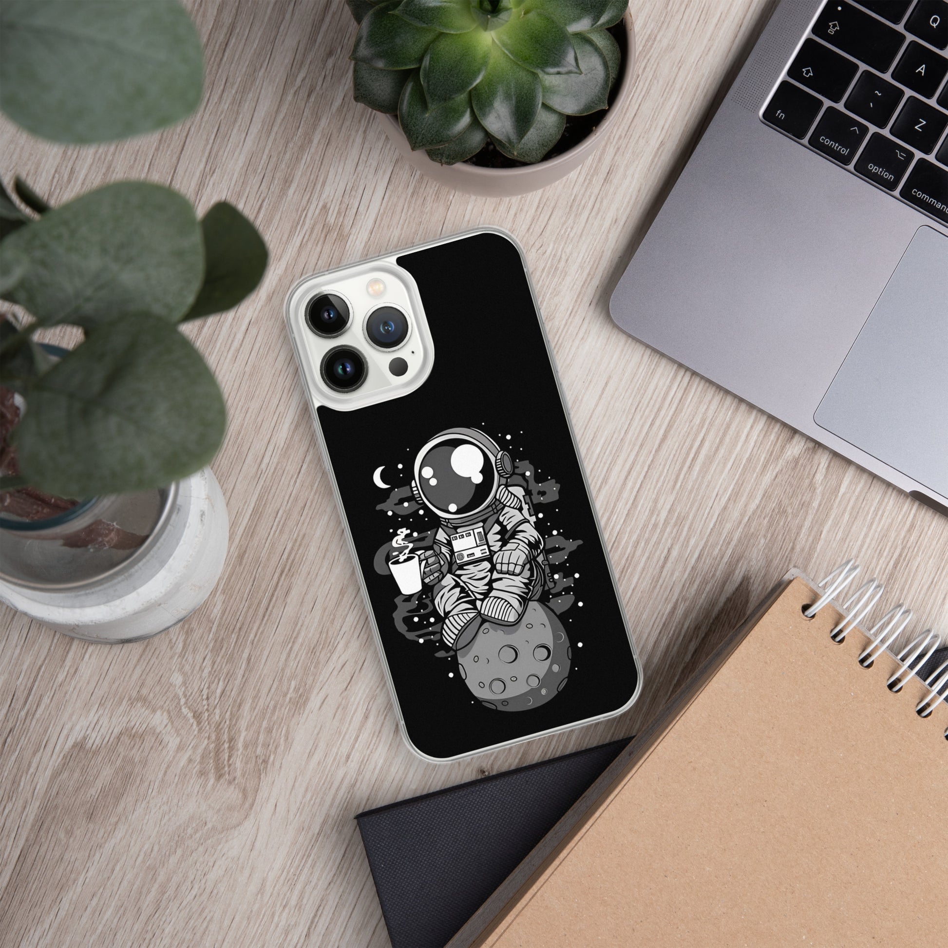 Case for iPhone astronaut on the moon drinking coffee DrinkandArt