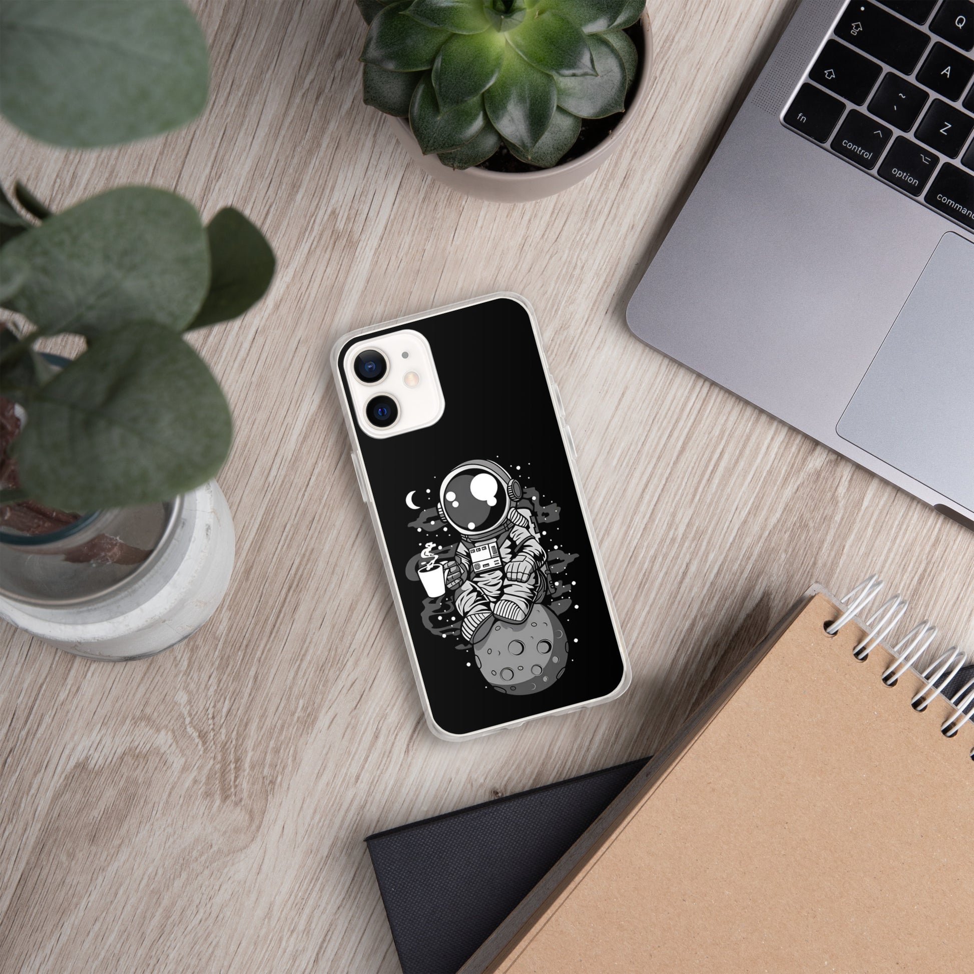 Case for iPhone astronaut on the moon drinking coffee DrinkandArt