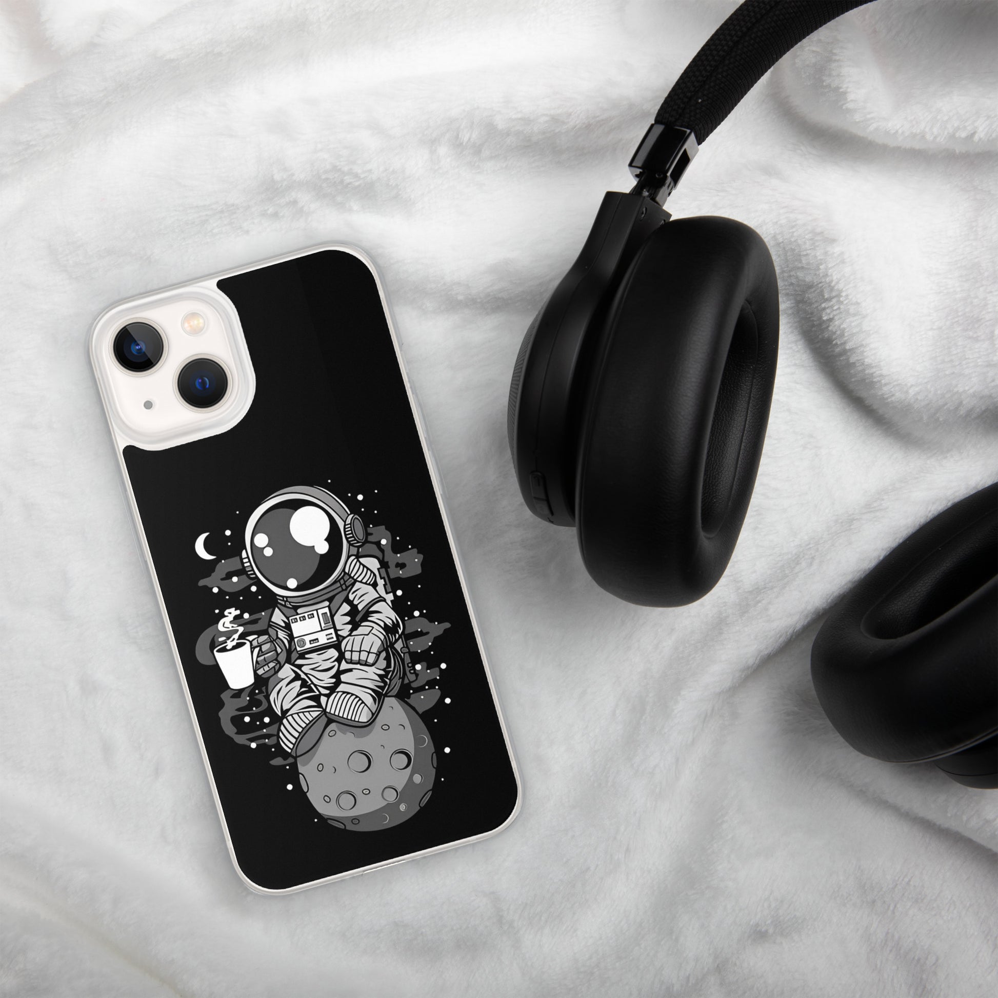 Case for iPhone astronaut on the moon drinking coffee DrinkandArt