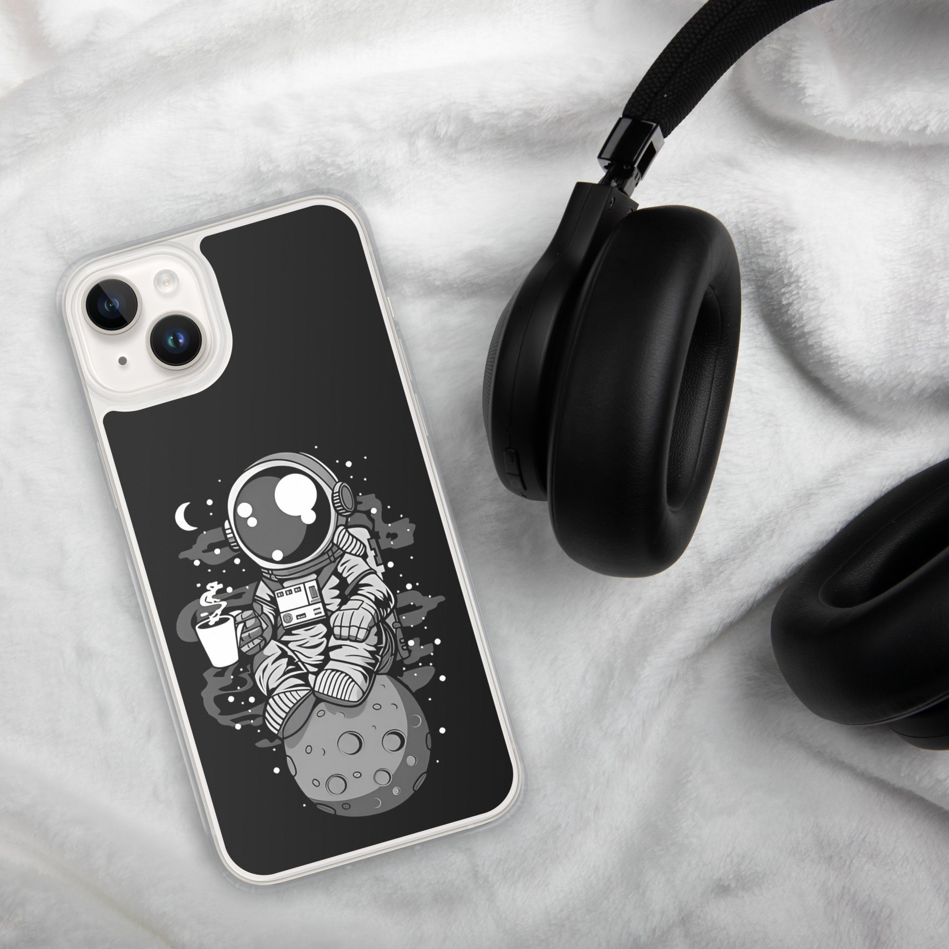 Case for iPhone astronaut on the moon drinking coffee DrinkandArt