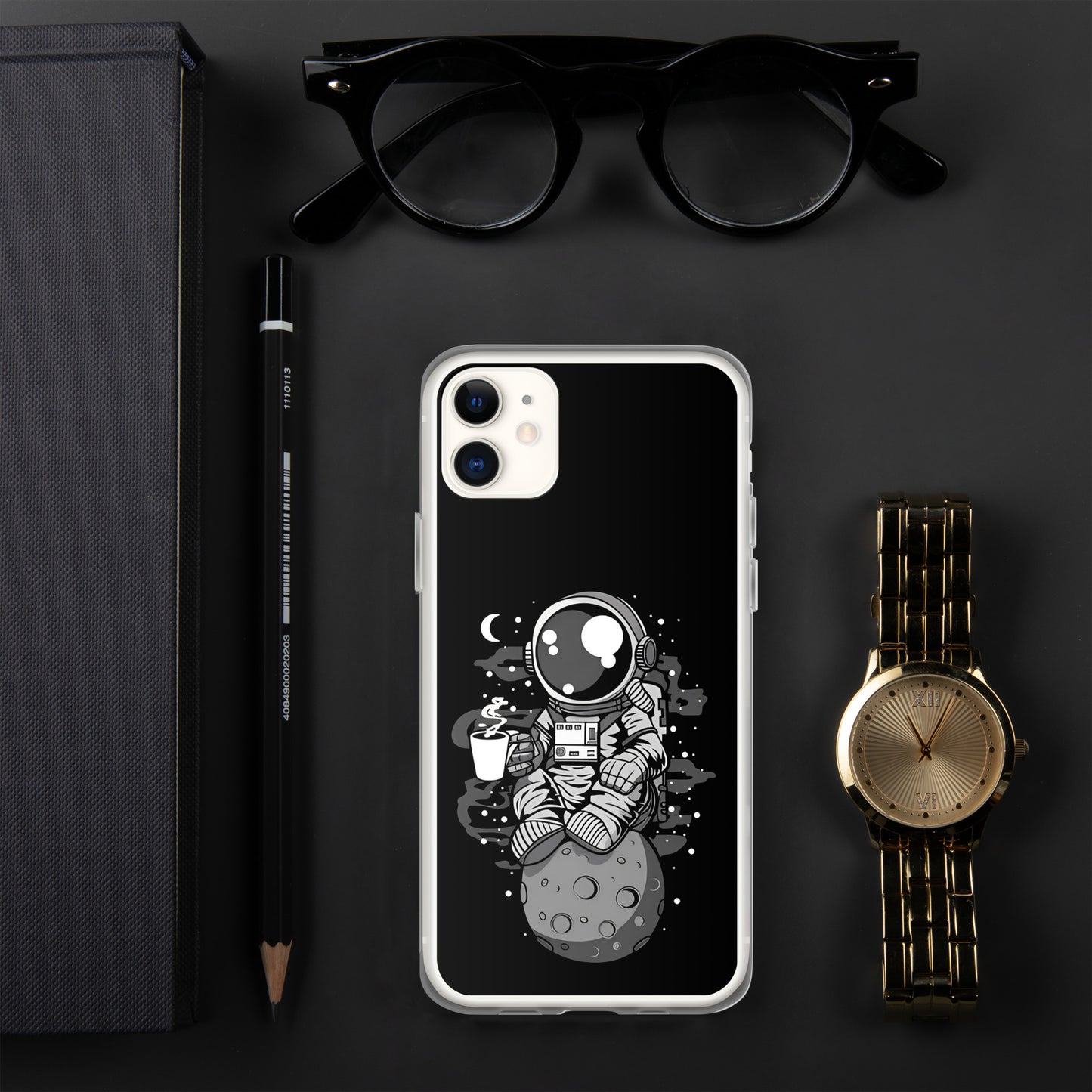 Case for iPhone astronaut on the moon drinking coffee DrinkandArt