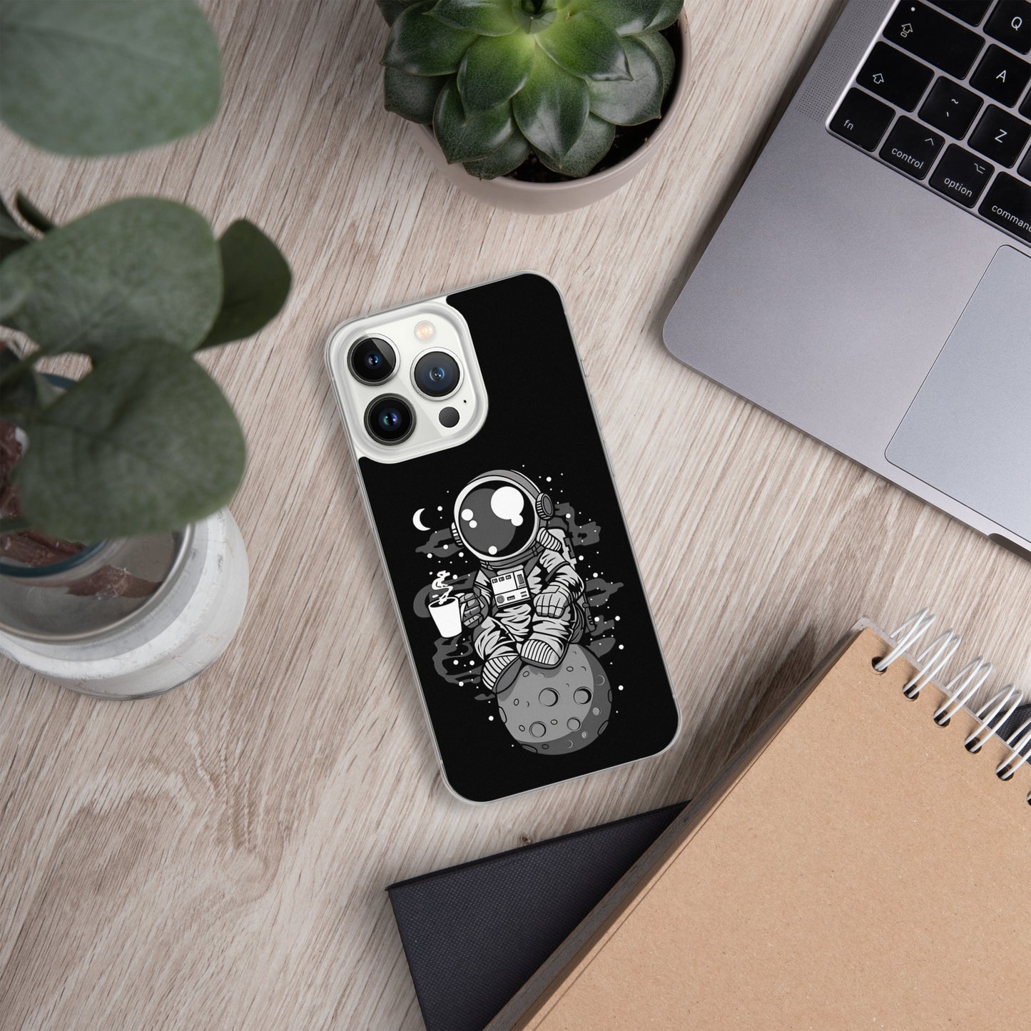 Case for iPhone astronaut on the moon drinking coffee DrinkandArt