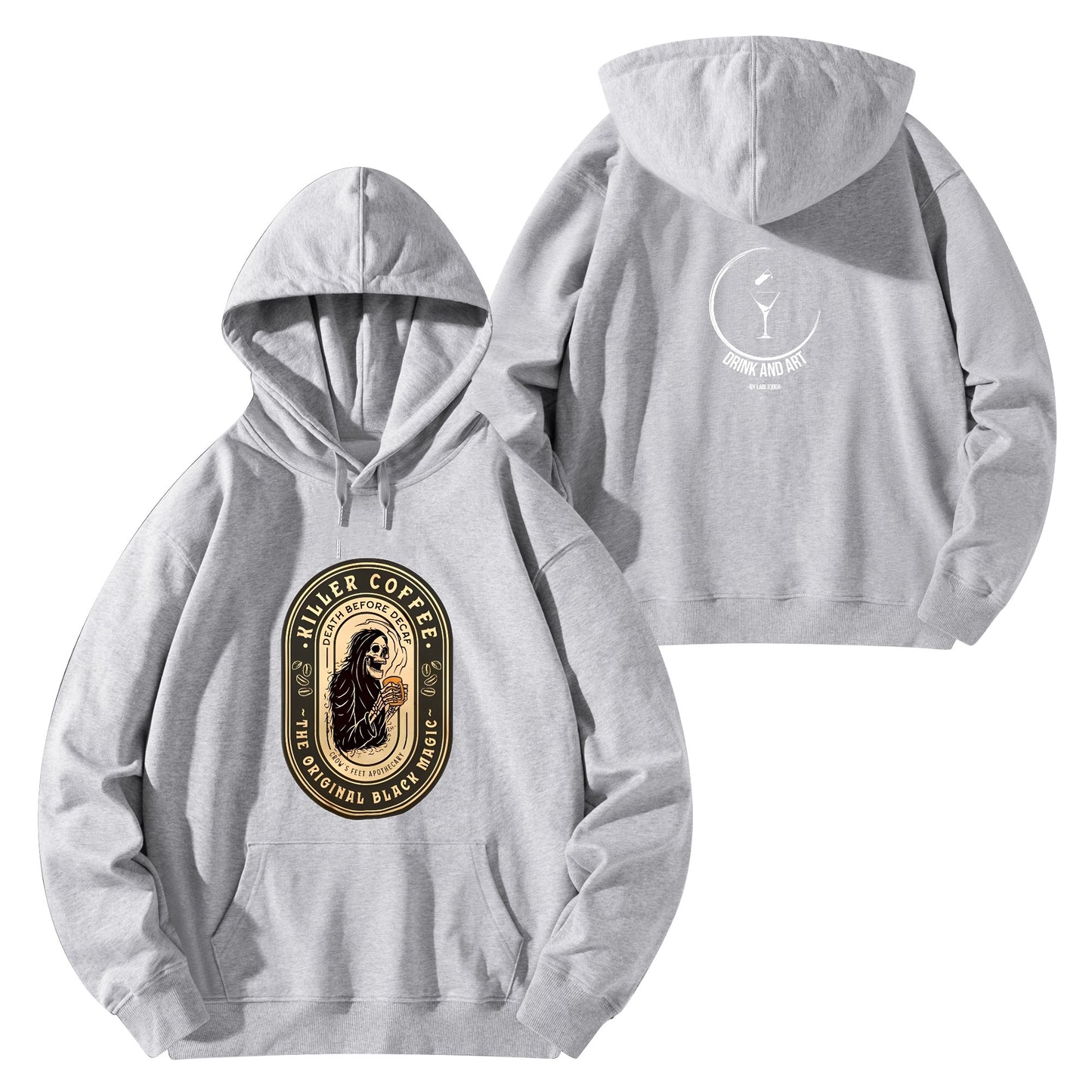 Hoodie Cotton killer coffee skull logo DrinkandArt