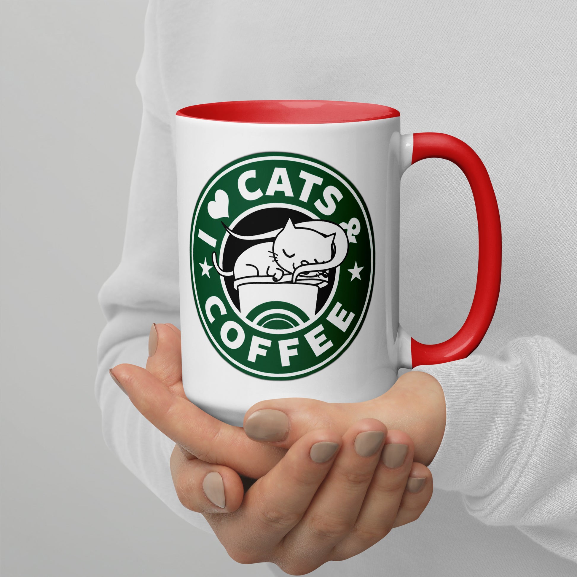 Mug with Color Inside i love cats & coffee DrinkandArt