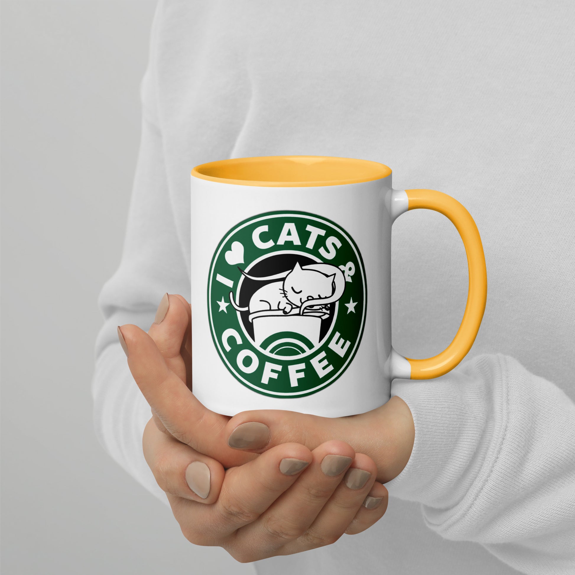 Mug with Color Inside i love cats & coffee DrinkandArt