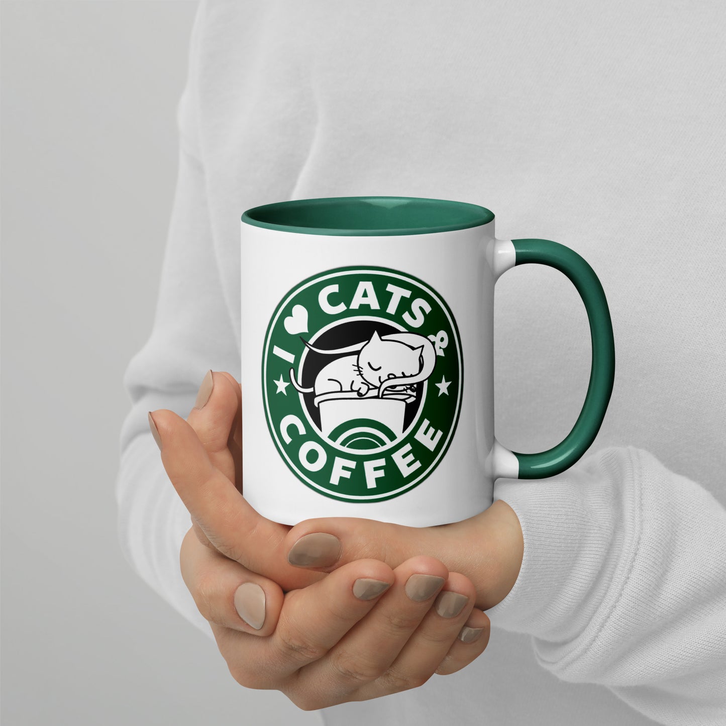 Mug with Color Inside i love cats & coffee DrinkandArt