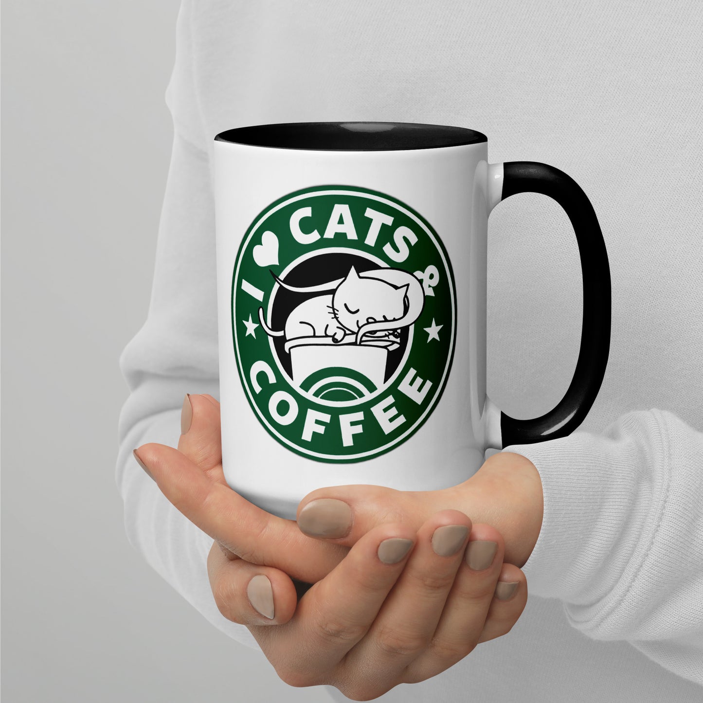 Mug with Color Inside i love cats & coffee DrinkandArt