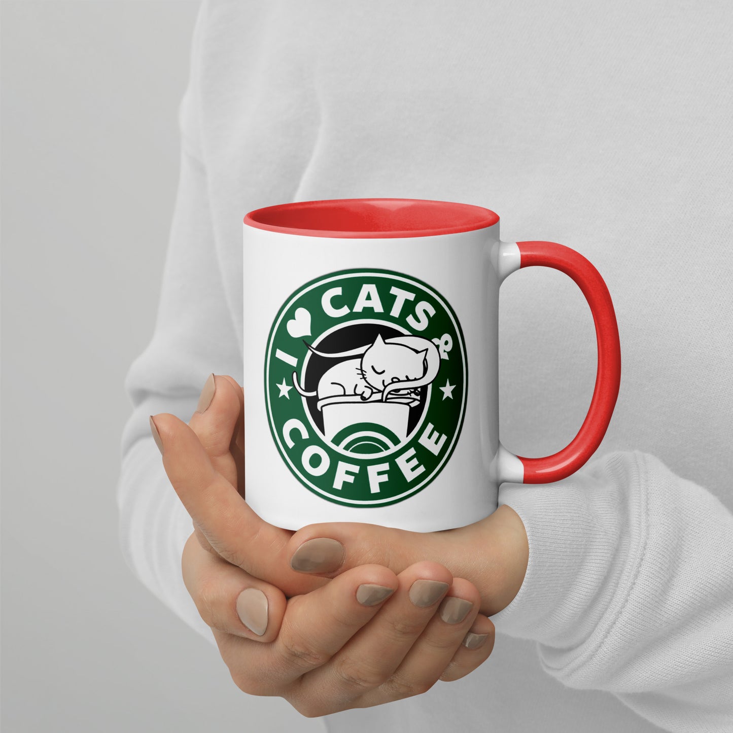 Mug with Color Inside i love cats & coffee DrinkandArt