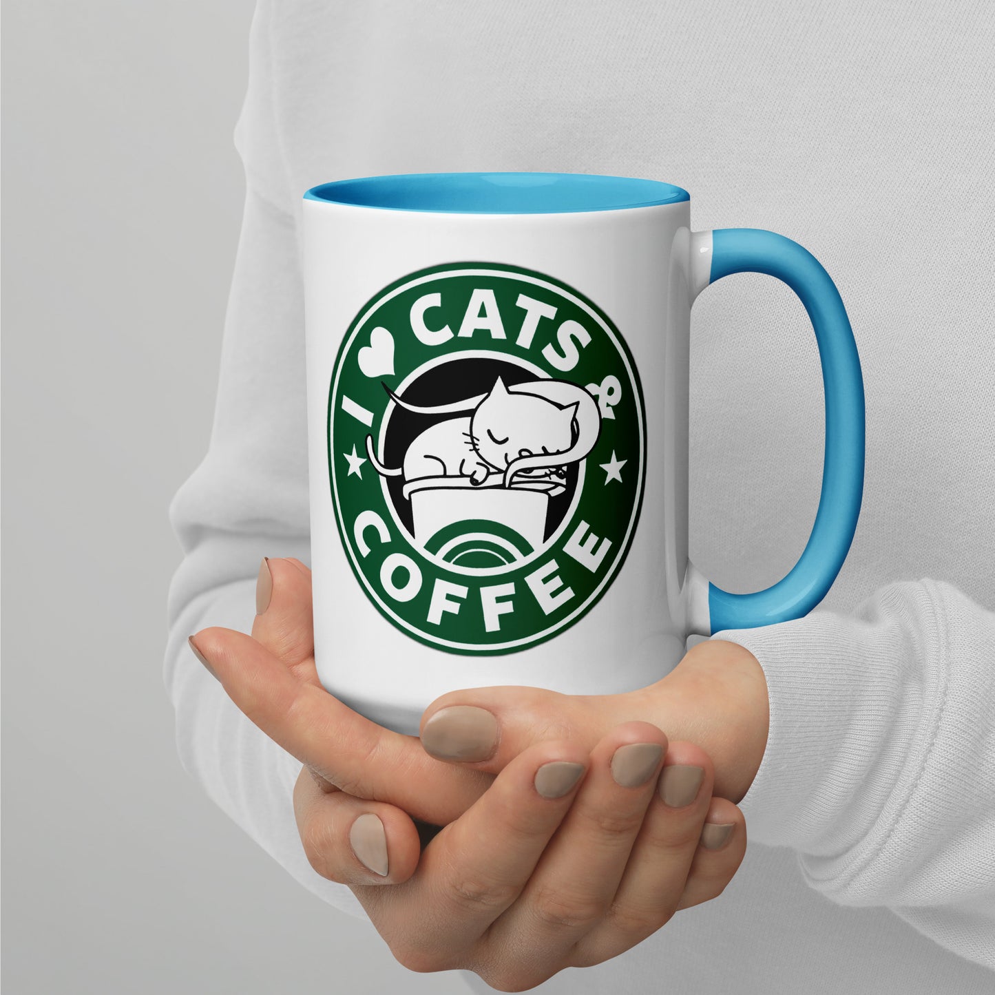 Mug with Color Inside i love cats & coffee DrinkandArt