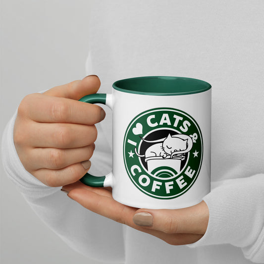 Mug with Color Inside i love cats & coffee DrinkandArt