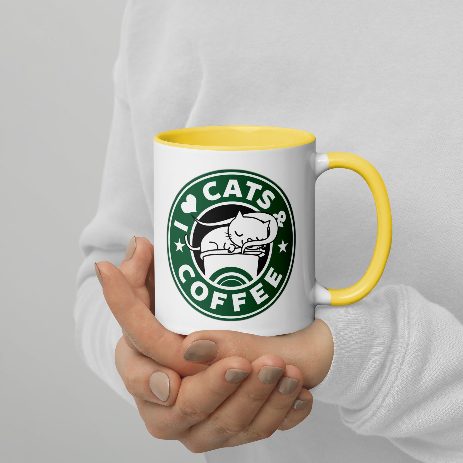 Mug with Color Inside i love cats & coffee DrinkandArt