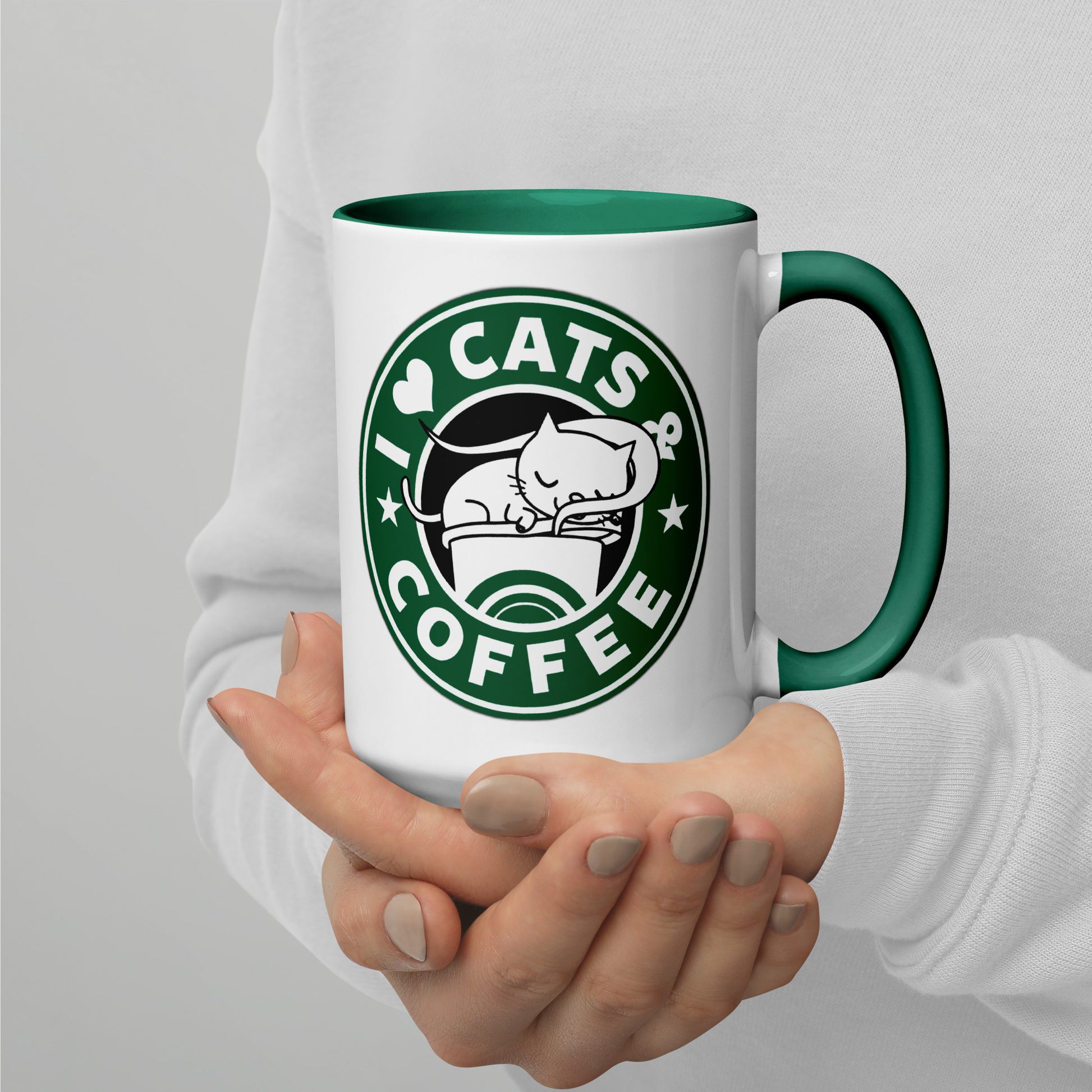 Mug with Color Inside i love cats & coffee DrinkandArt