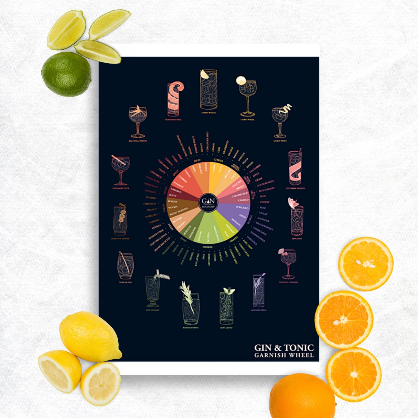 Poster pop chart Gin & Tonic Garnish Wheel DrinkandArt