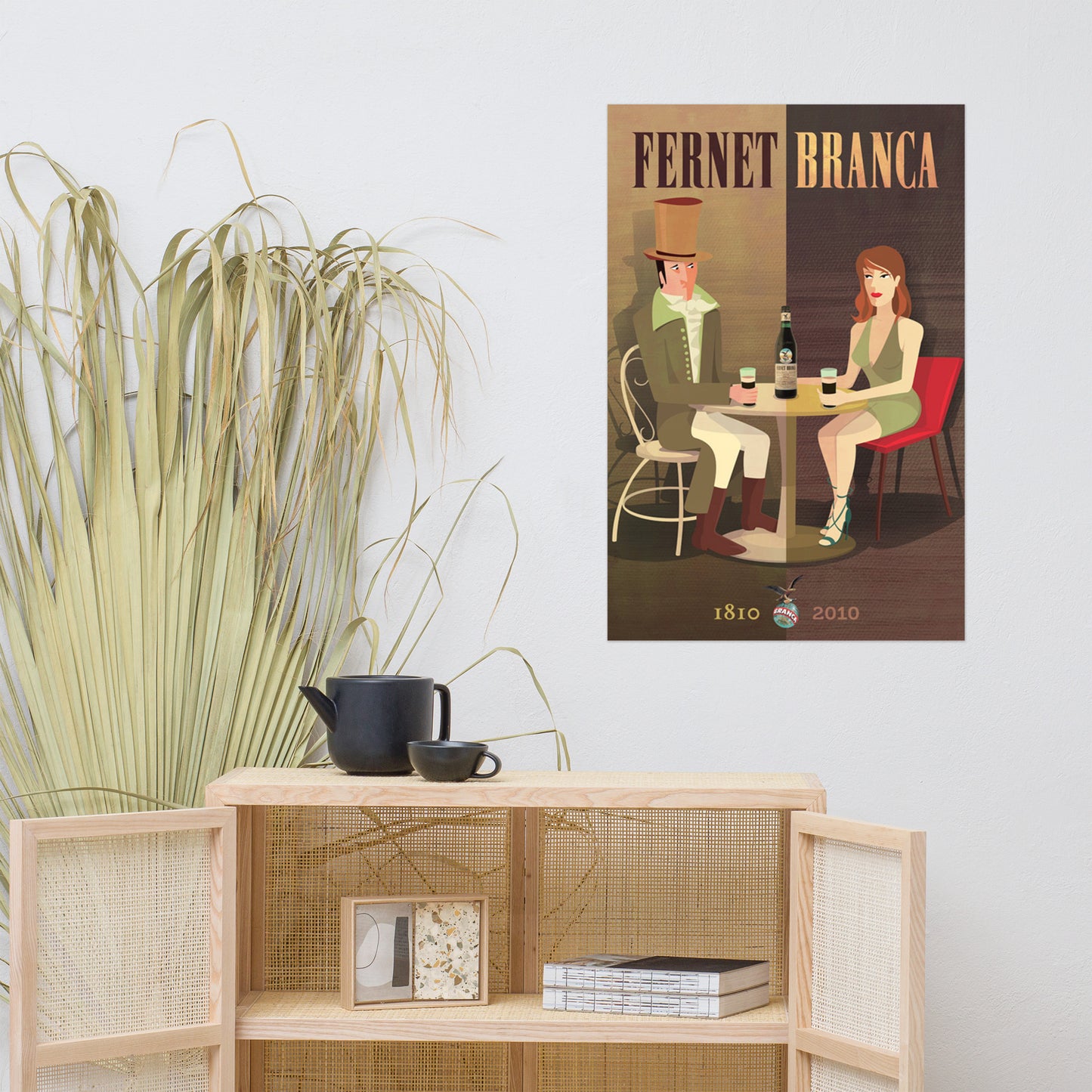 Poster vintage fernet couple at the table DrinkandArt