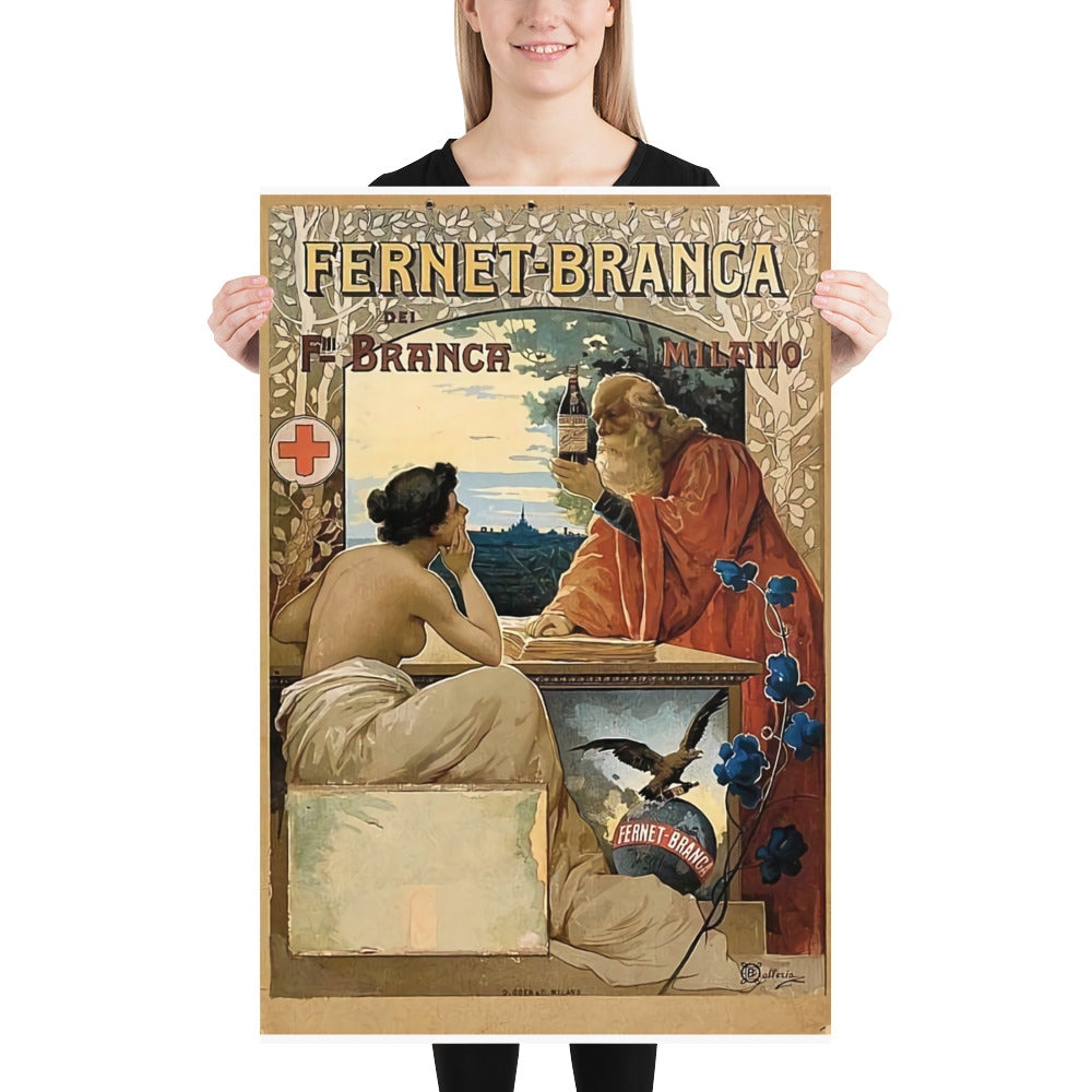 Poster vintage fernet old man and naked woman DrinkandArt