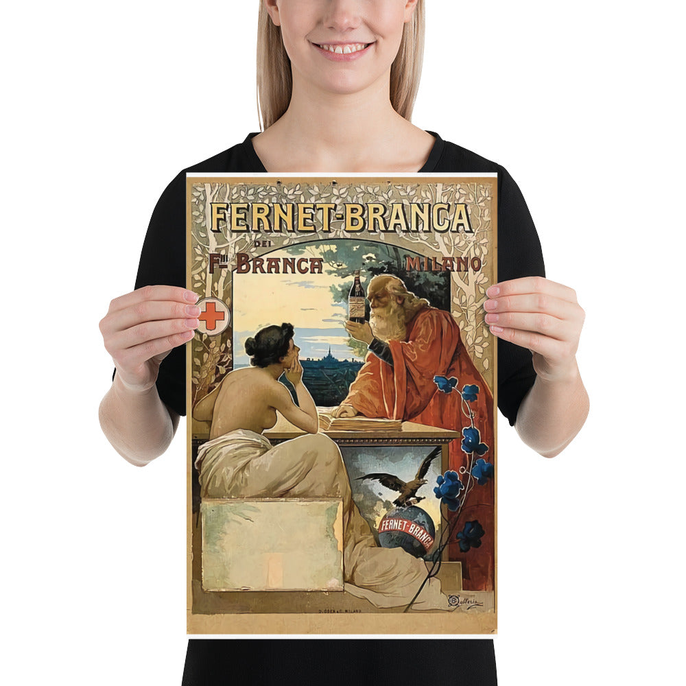 Poster vintage fernet old man and naked woman DrinkandArt