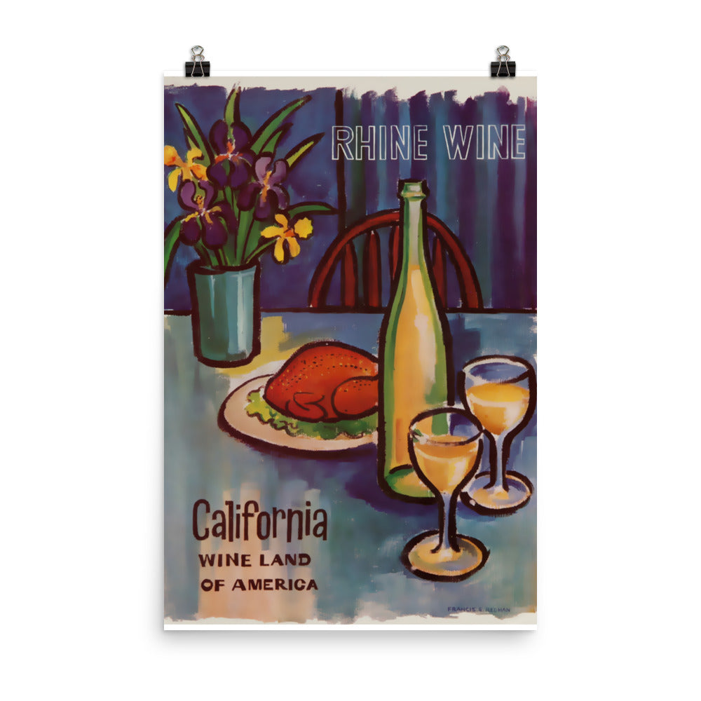 Poster vintage rhine wine california DrinkandArt