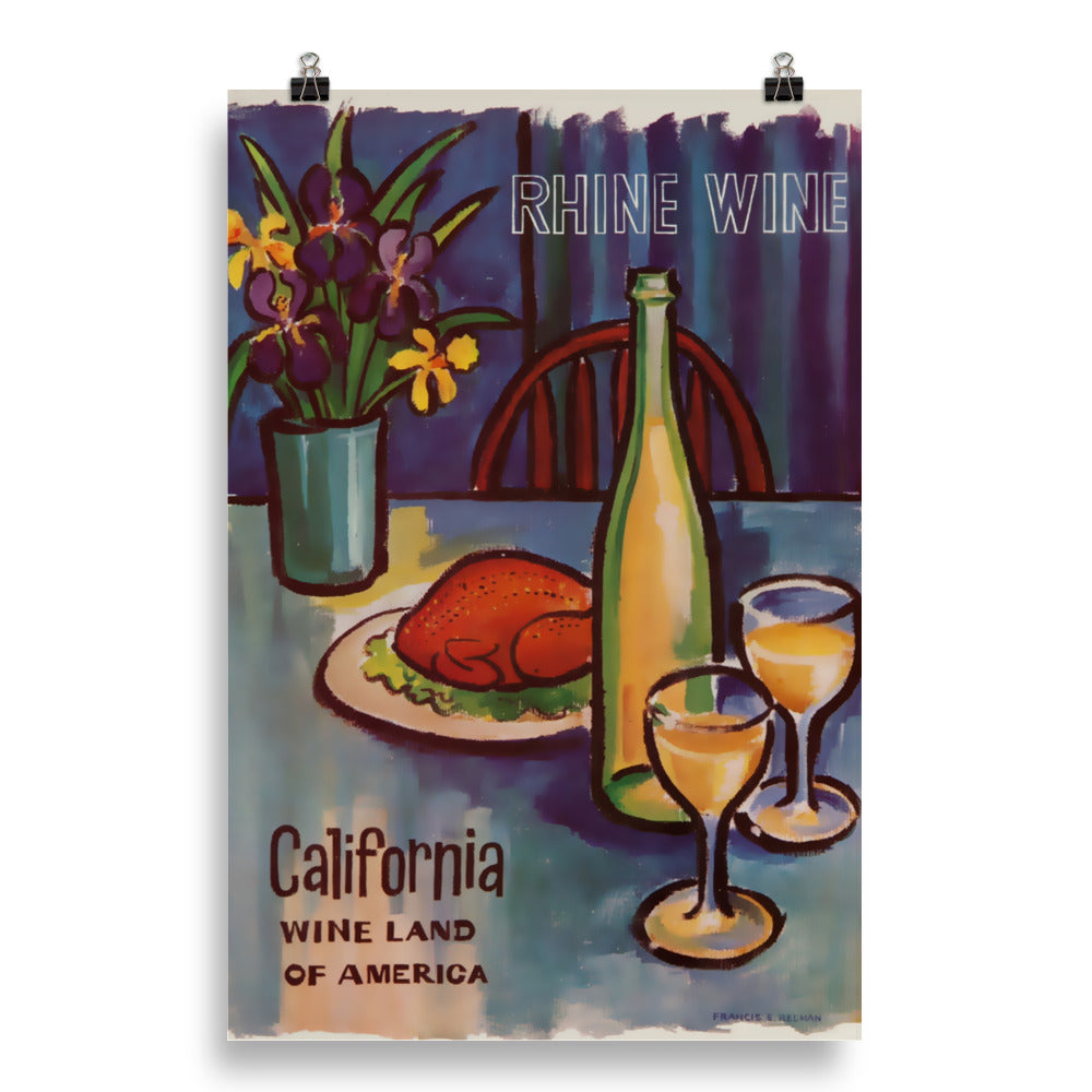 Poster vintage rhine wine california DrinkandArt