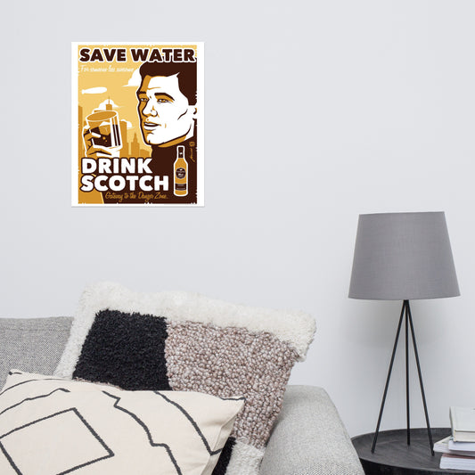 Poster vintage save water drink scotch DrinkandArt