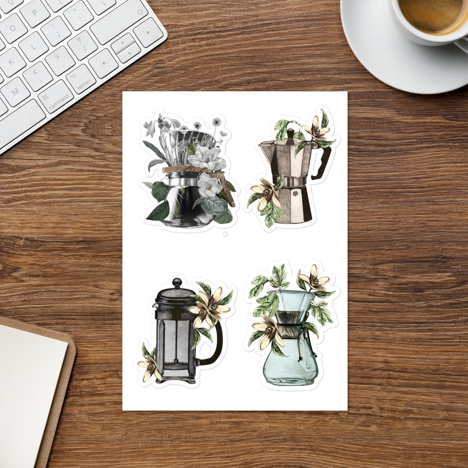 Sticker sheet floral art coffee makers DrinkandArt