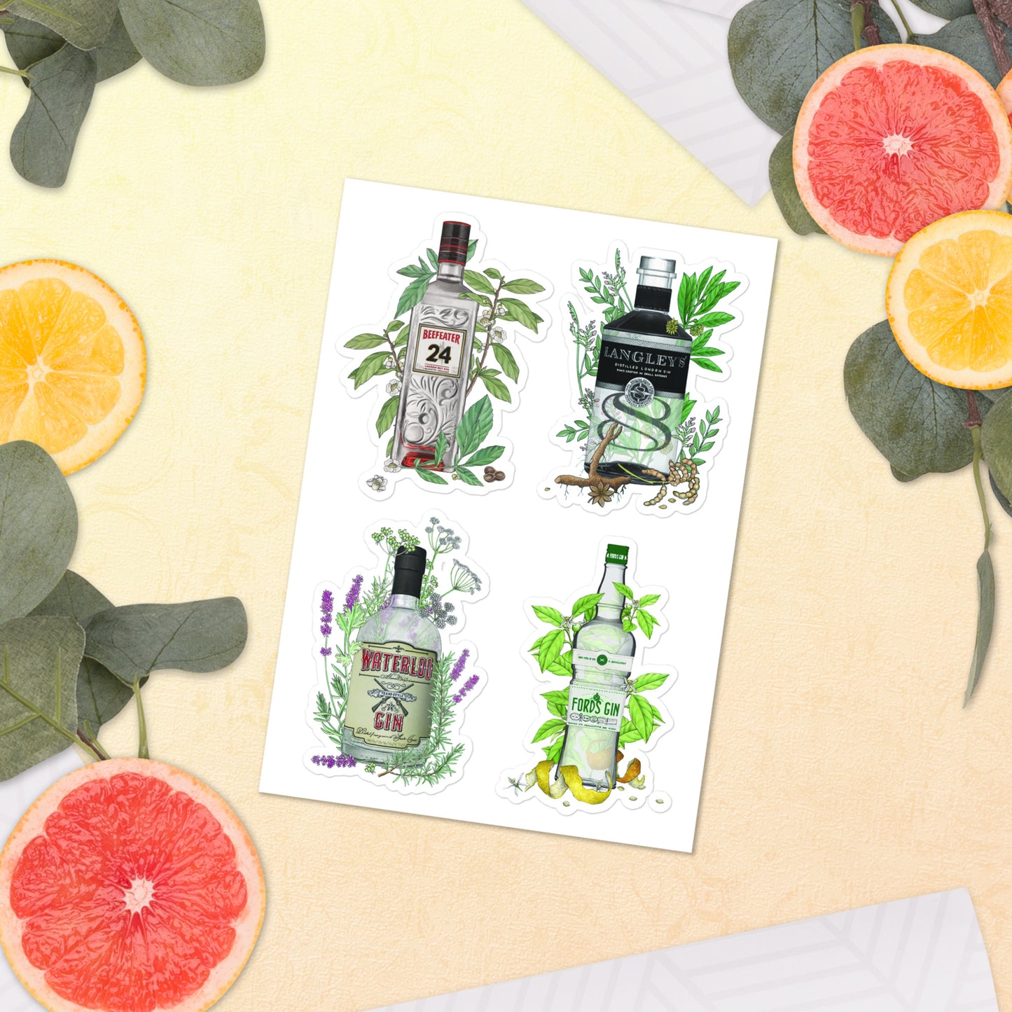 Sticker sheet floral art gin beefeater DrinkandArt