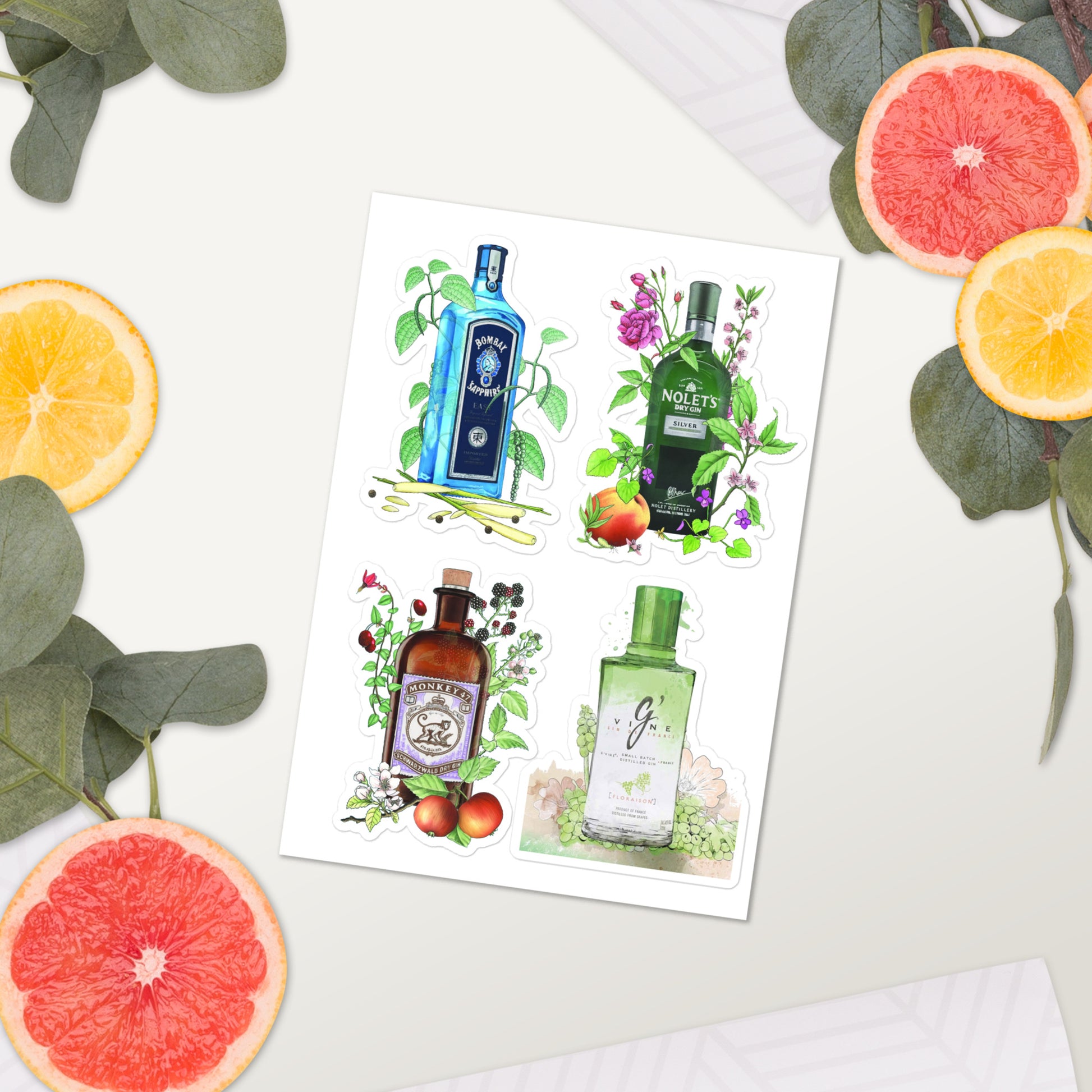 Sticker sheet floral art gin bombay DrinkandArt