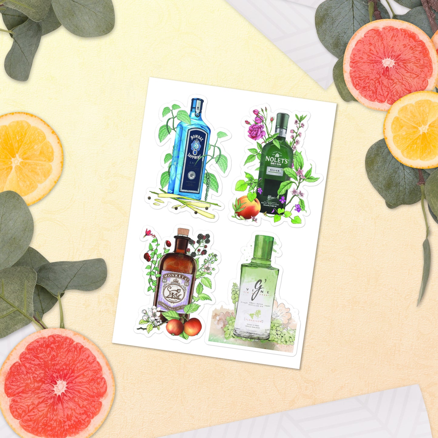 Sticker sheet floral art gin bombay DrinkandArt