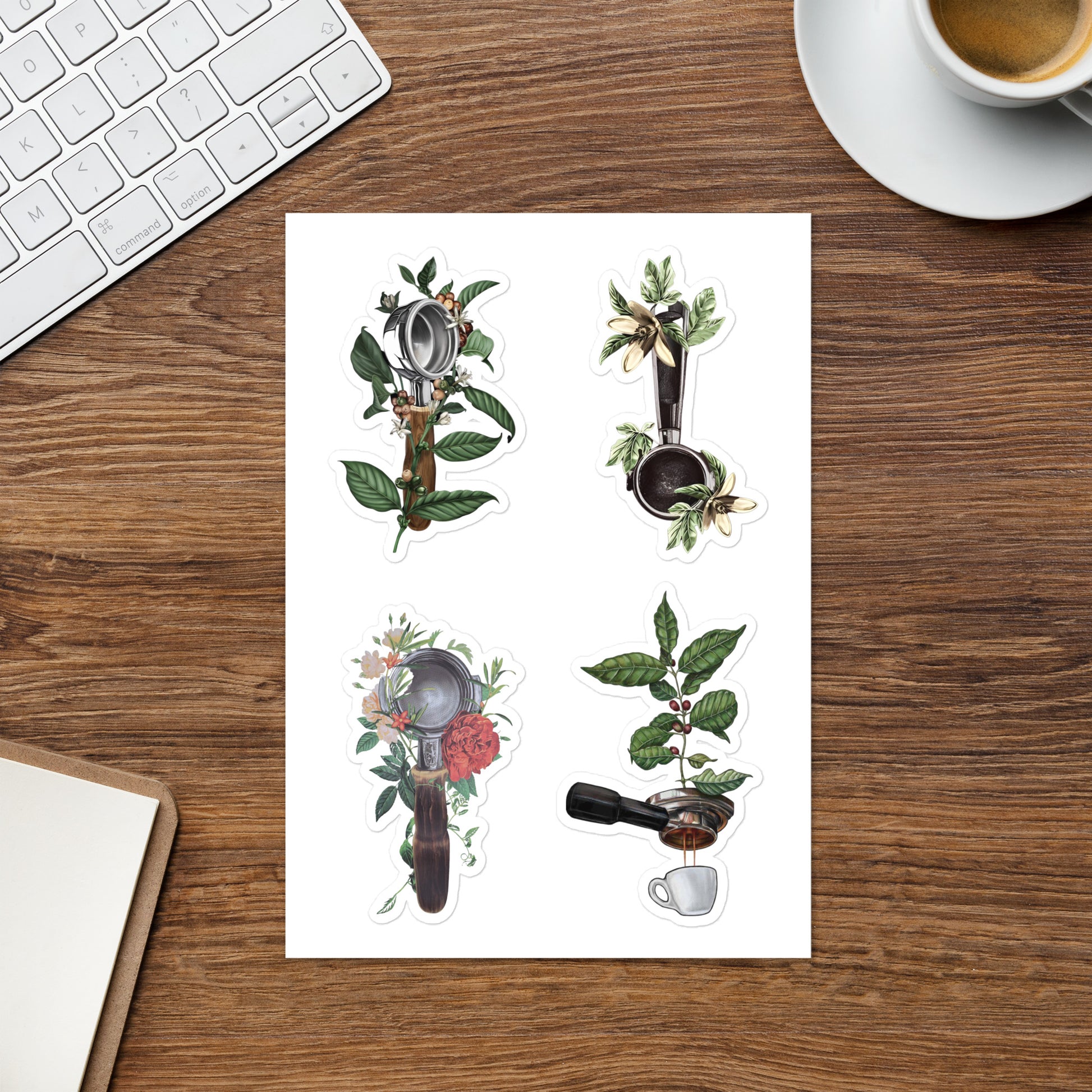 Sticker sheet floral art portafilter espresso machine DrinkandArt