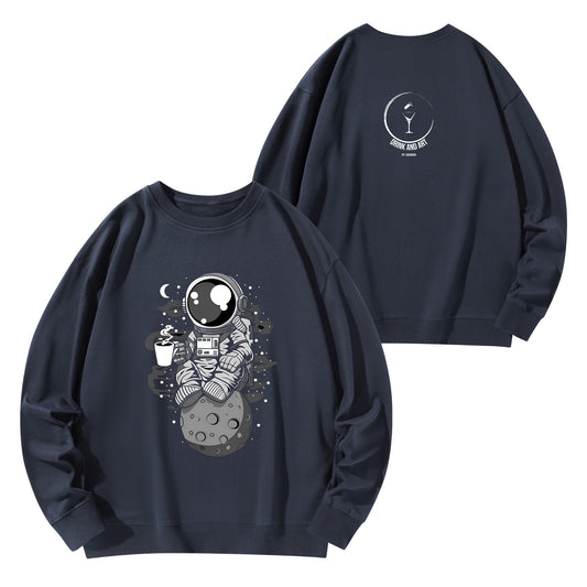 Sweatershirt Cotton astronaut on the moon drinking coffee DrinkandArt