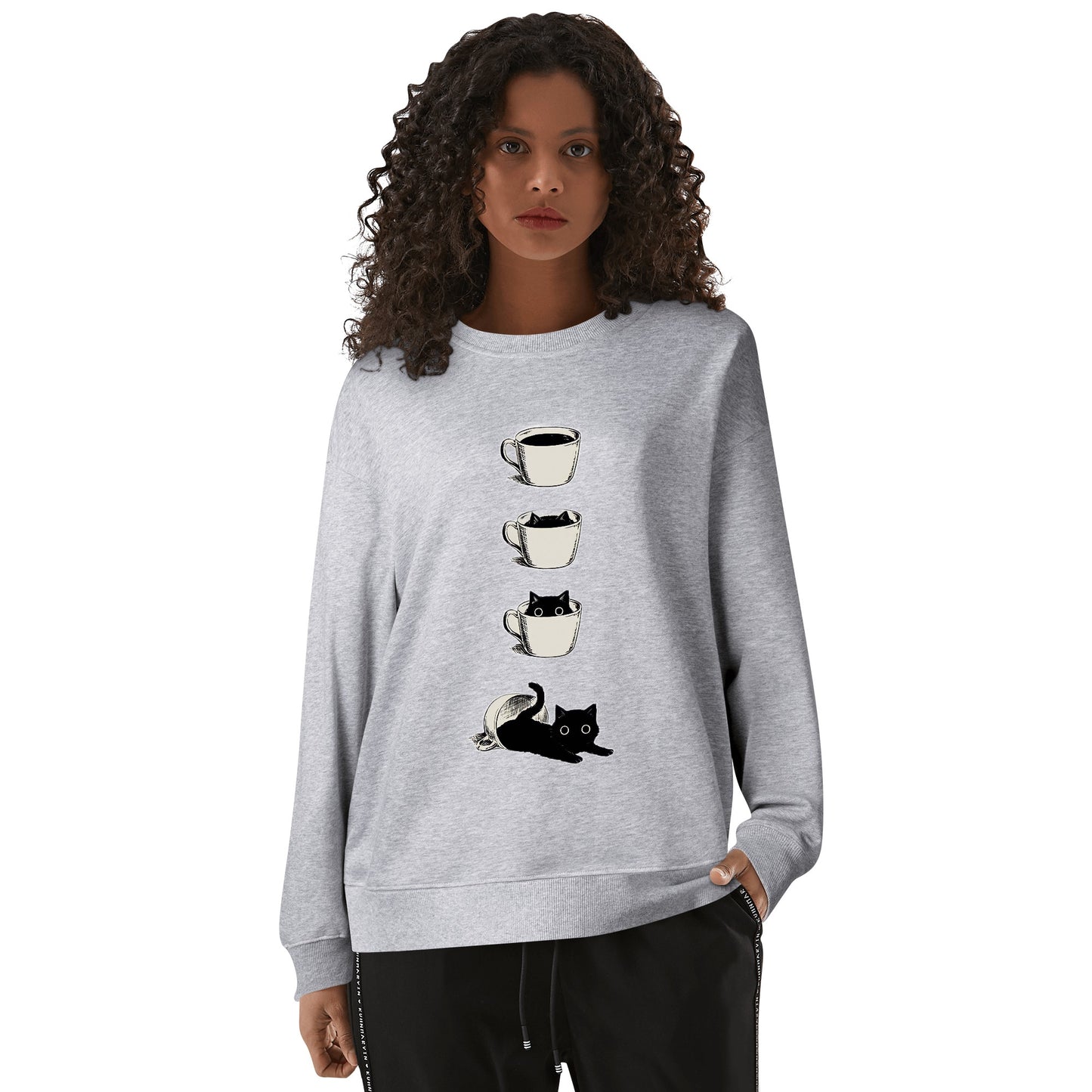 Sweatershirt Cotton cat inside the cup DrinkandArt