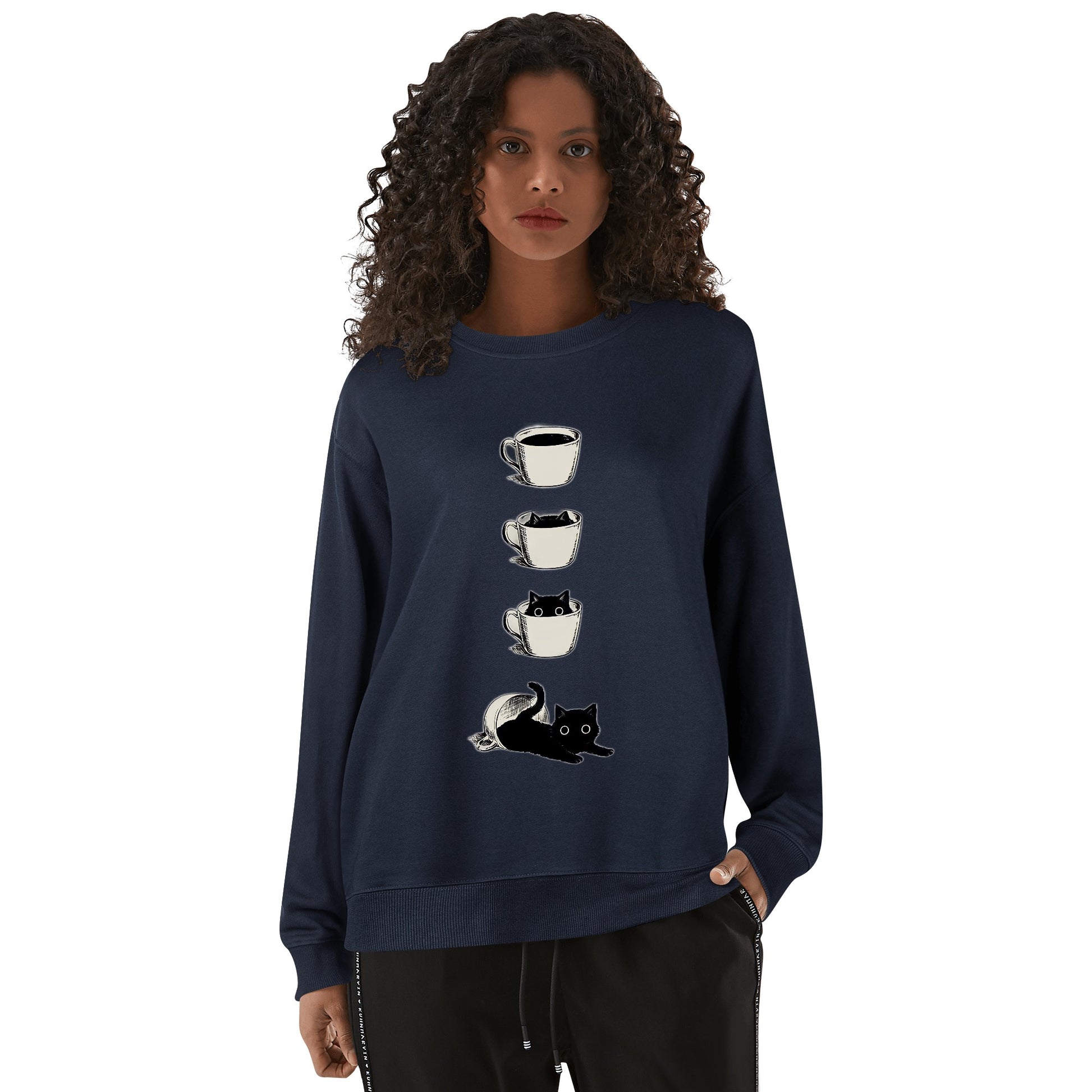 Sweatershirt Cotton cat inside the cup DrinkandArt